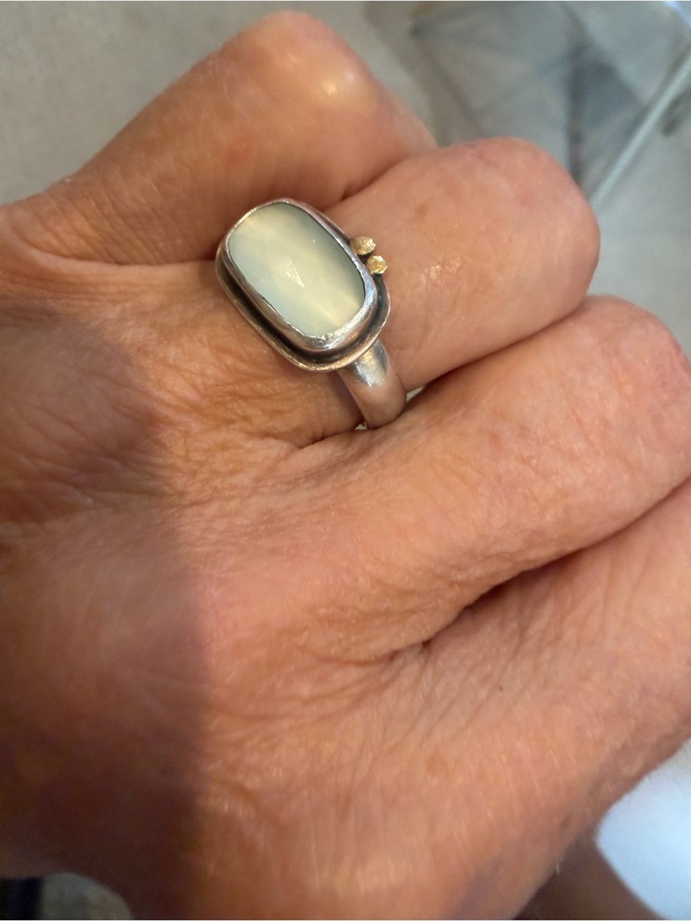 Ananda Khalsa Sundance Aquamarine Ring Silver 22k Gold Size 8.5 - Picture 12 of 13